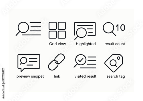 Web search ui icons set: linear style for user interface design