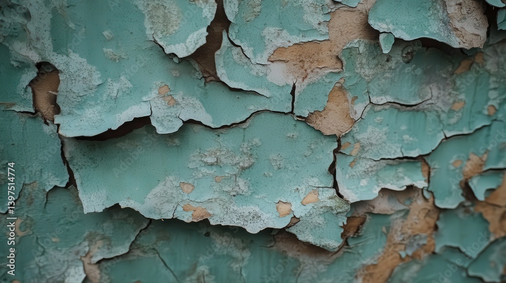 Weathered Teal and Beige Peeling Paint Texture