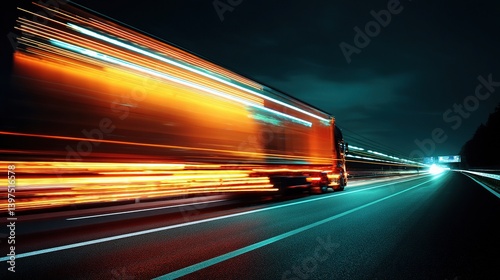 Long Exposure Shot of a Truck on a Highway at Night