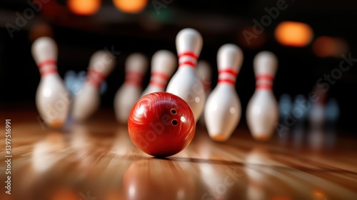 Wallpaper Mural Neon bowling ball strikes down pins in vibrant motion on black background Torontodigital.ca