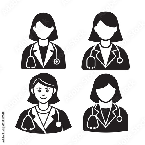 Female Doctor Icon with Stethoscope Medical and Healthcare Vector Illustration