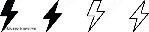 Lightning Icon Set – Electric Power Energy Symbols – Vector Illustration