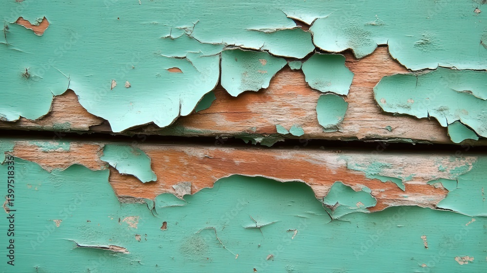 Weathered Wood Planks with Peeling Turquoise Paint