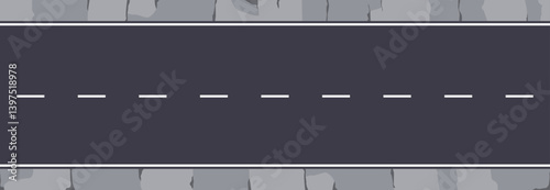 Road seamless pattern. Asphalt highway. Sidewalk. Cartoon design. Vector illustration eps10. Top view of the street. City from above.