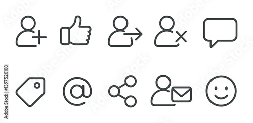 Minimal linear social interaction and communication icons set
