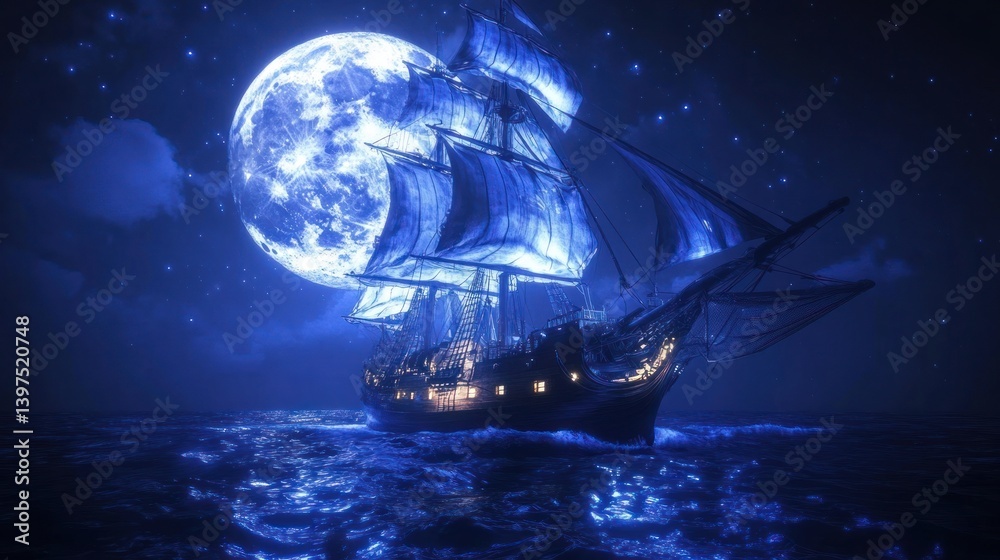 Fototapeta premium Moonlight sails on a mystical sea
