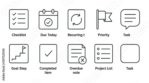 Task management icons set: linear style for efficient workflow