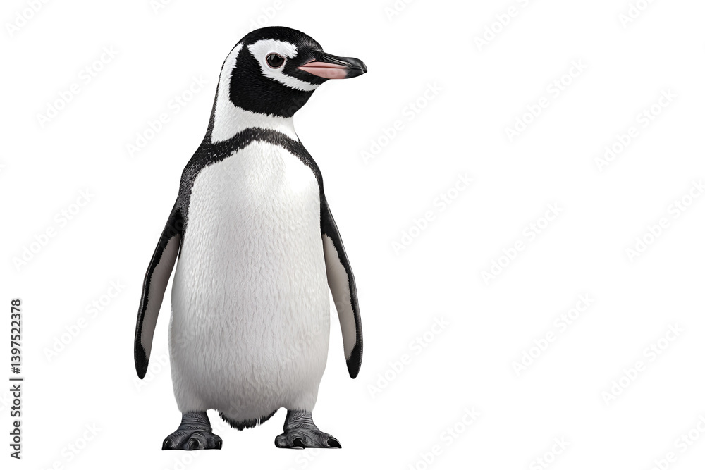 Naklejka premium Striking portrait of a magellanic penguin against stark black background