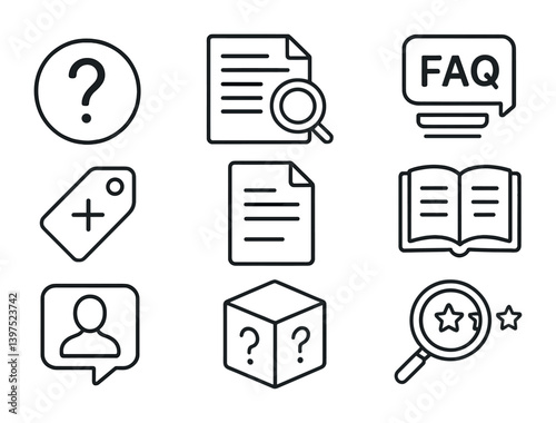 Comprehensive knowledge management icons set: easy information access and faq solutions