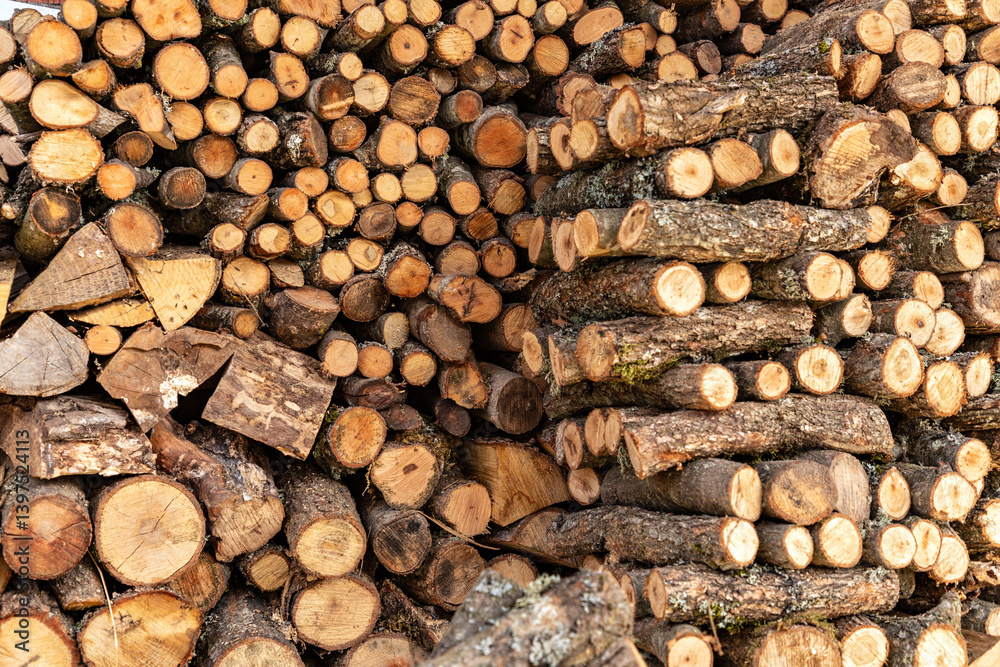 Stack of firewood, natural heating source for winter home