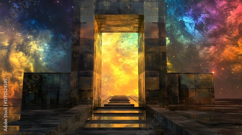 A visionary gate opening into a utopian realm