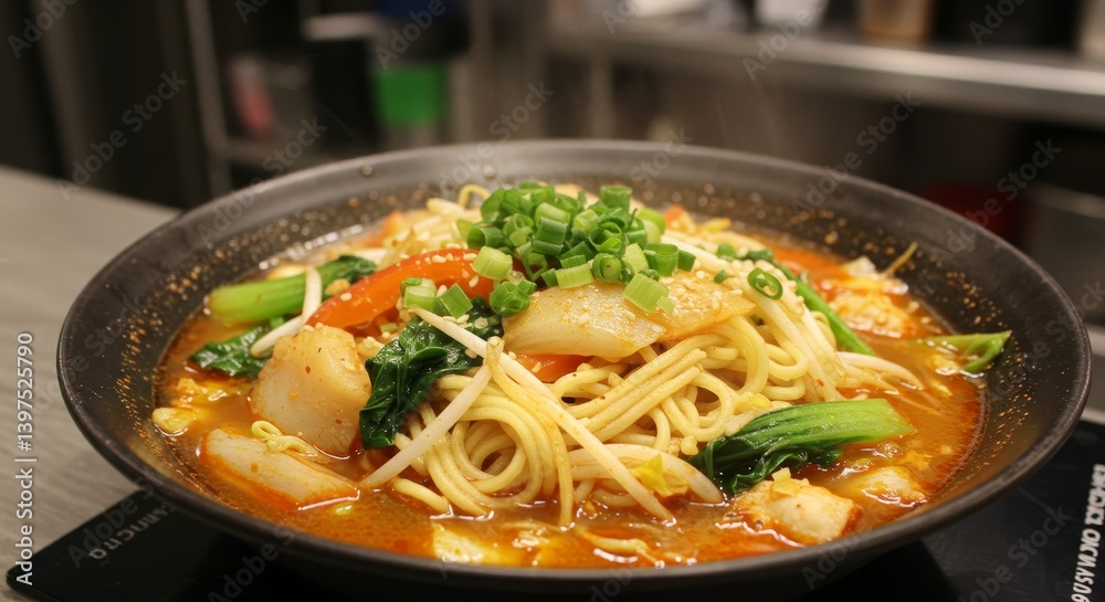 Flavourful Noodles Culinary Delight - A vibrant close-up of a delicious noodle dish, showcasing culinary artistry, a flavorful experience, and a warm kitchen setting. It symbolizes comfort Flavourful Noodles Culinary Delight - A vibrant close-up of a delicious noodle dish, showcasing culinary artistry, a flavorful experience, and a warm kitchen setting. It symbolizes comfort