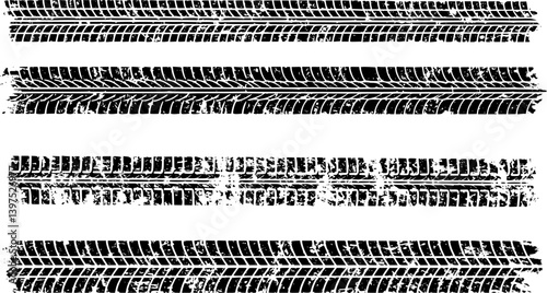 Background with tire wheel marks of cars. Vector illustration

