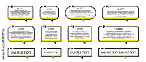 Set of vector speech bubble labels. Quote word design elements with speech bubble style.