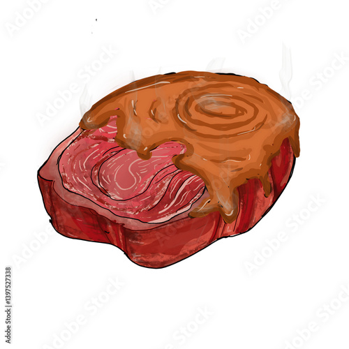 A pock menu, food, BBQ, grilled pork, pock on sticks, steak, raw pock 