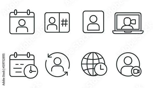 Minimalist linear icons set for video conference and scheduling