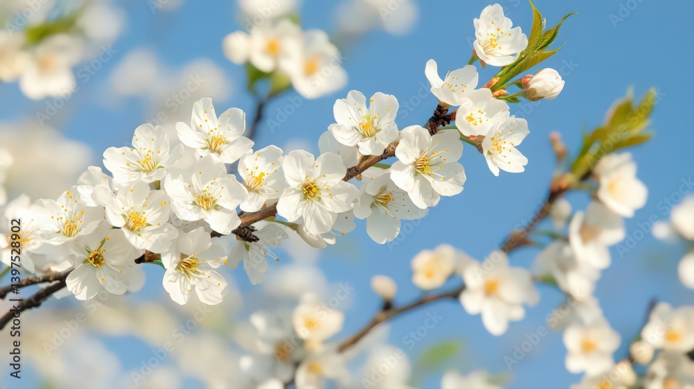White Blossoms on Branch Against Blue Sky White Blossoms on Branch Against Blue Sky