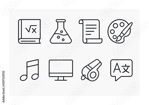 Educational icons set: linear style for learning and creativity