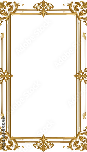 frame, picture, ornate, baroque, rococo, rectangular, white, gold, detail, carving, swirling, corner, top, bottom, black, background, empty, blank, copy, space, template, art, display, decoration, ant