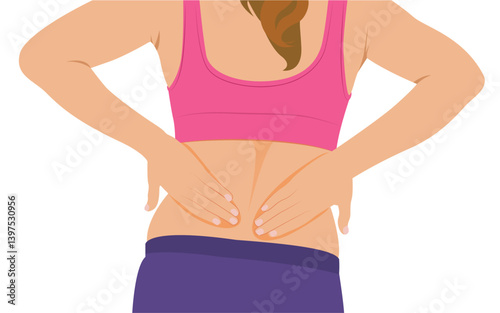 Back Pain in Women, Woman with severe lower back pain, medical illustration