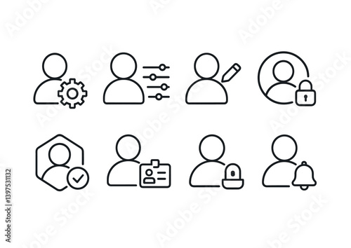 User interface icon set: linear style profile management and security collection
