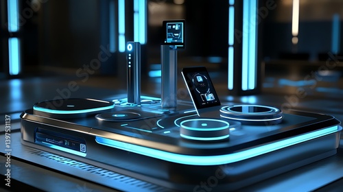 Obraz na płótnie Innovative wireless charging station with sleek design and glowing lights high resolution picture w salonie