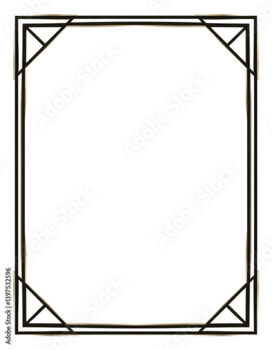 Modern Art Deco rectangular frame in dark brown/bronze with double border [with copy space]