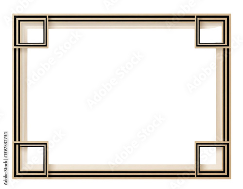 Geometric minimalist Art Deco frame in gold tones and off-white with nested square corners [with copy space]