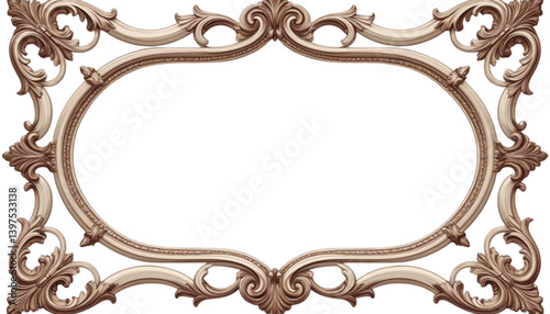Ornate Baroque oval frame in off-white suggesting classical antique aesthetic with copy space