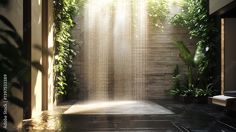Modern bathroom with unique shower system and illuminated design high resolution picture