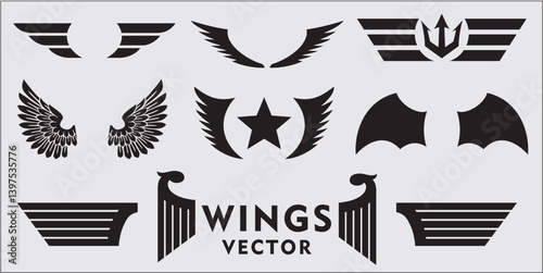 A set of vector images of wings for various purposes