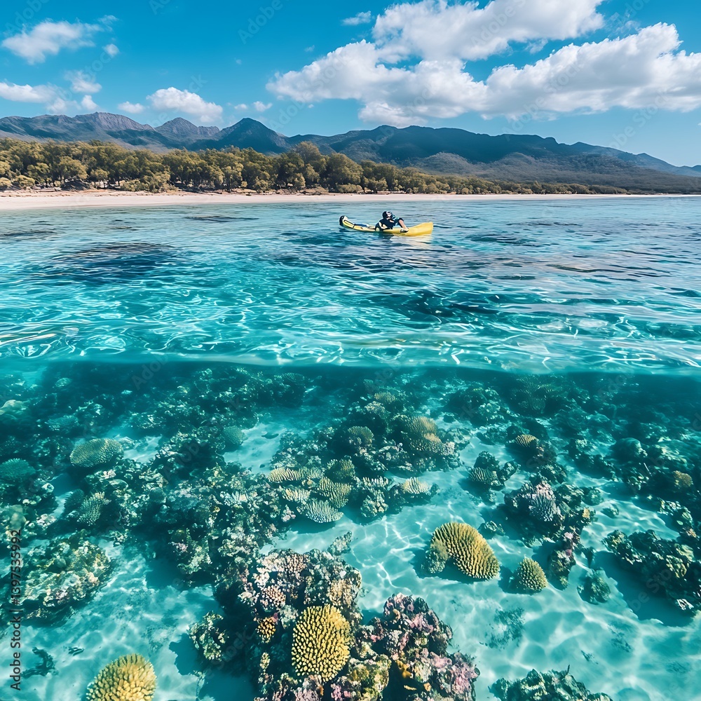 Ocean life with stunning coral reef and colorful fish swimming high resolution picture