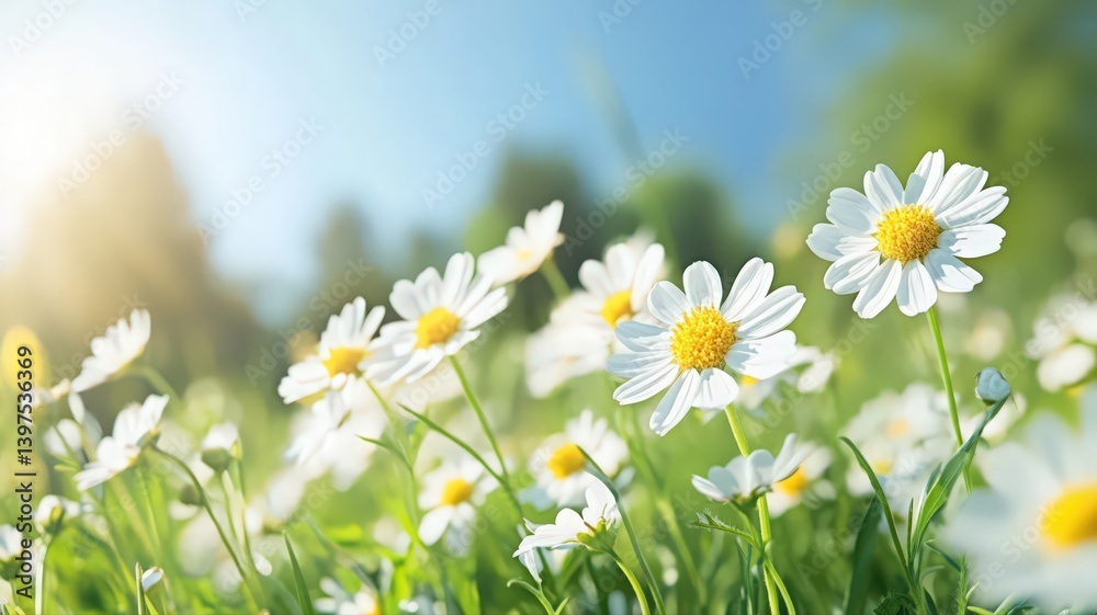 White Daisies in Sunny Field