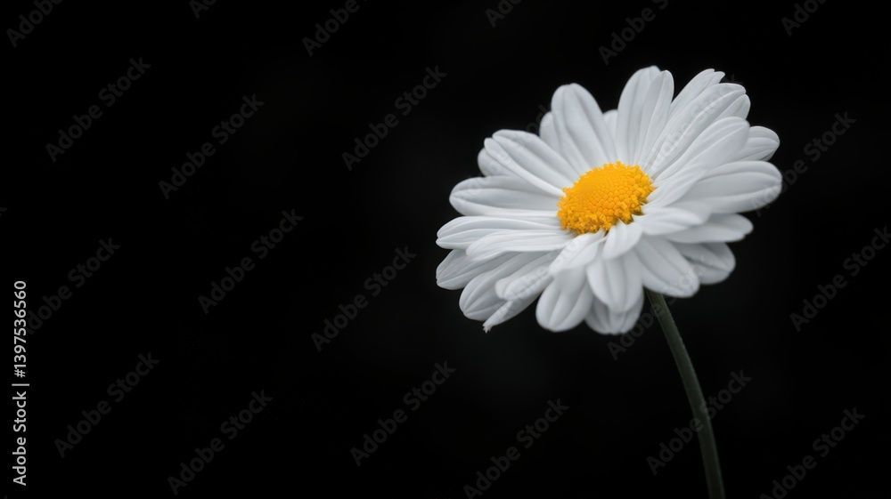 White Daisy on Black Background: Delicate Floral Close Up