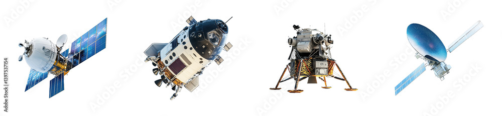 Fototapeta premium Exploring aerial technology innovations insights in spacecraft design. Cut out png set