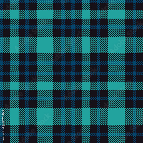 Fire almost black Seamless Tartan with Warm prussian blue accents Textile Design