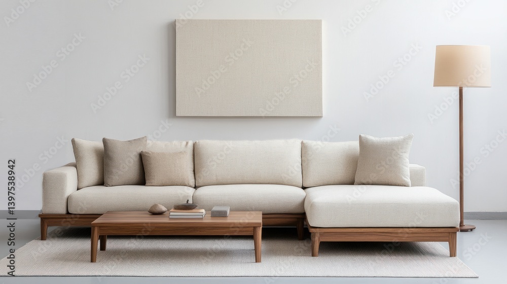 Modern sectional sofa, minimalist living room, calm decor Modern sectional sofa, minimalist living room, calm decor