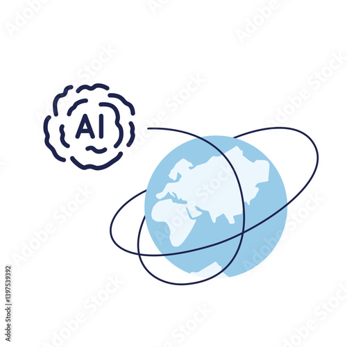 AI icon and coverage of the entire Earth. The concept of the spread of artificial intelligence