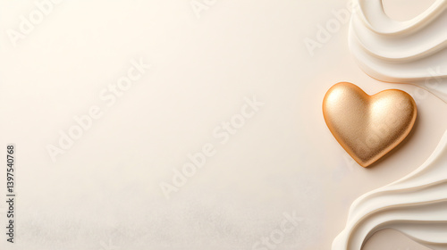 Golden heart on creamy background with elegant swirls representing love and affection in a romantic setting for special occasions and celebrations love concept