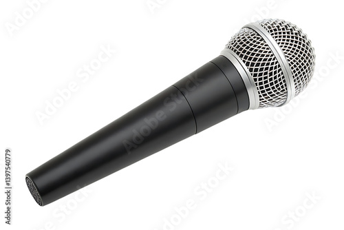 Studio microphone for vocal recording and performance on transparent background