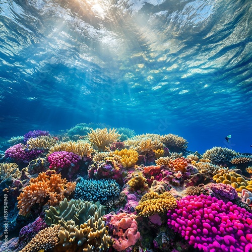 Obraz na płótnie Underwater view of vibrant coral reef and marine ecosystem high resolution picture w salonie