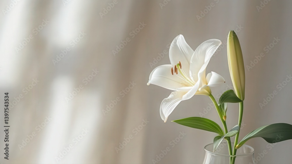 White Lily in Glass Vase Soft Natural Light
