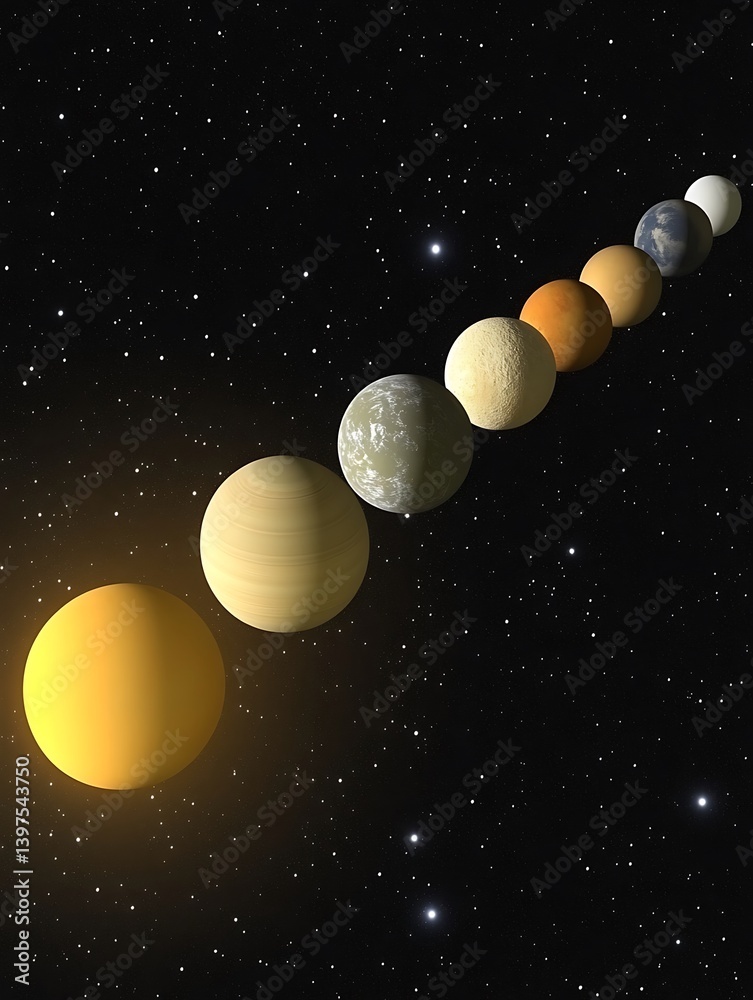 Fototapeta premium A colorful illustration showcasing celestial bodies suspended in space