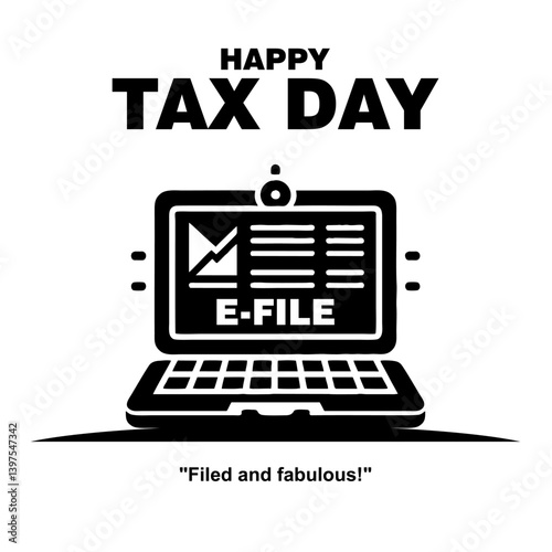 Happy Tax Day Social Media Post with Laptop Screen Displaying E-File Taxes 