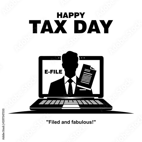 Happy Tax Day Social Media Post with Laptop Screen Displaying E-File Taxes 