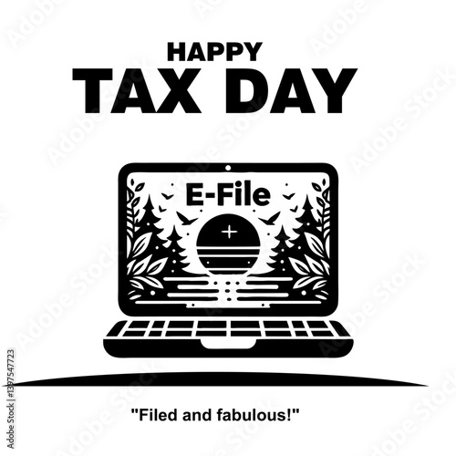 Happy Tax Day Social Media Post with Laptop Screen Displaying E-File Taxes 