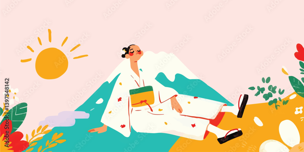 A serene figure draped in traditional attire basks in the warm embrace of sunlight, with the iconic mountain as the backdrop. The scene, rich in cultural significance and artistic charm. A serene figure draped in traditional attire basks in the warm embrace of sunlight, with the iconic mountain as the backdrop. The scene, rich in cultural significance and artistic charm.