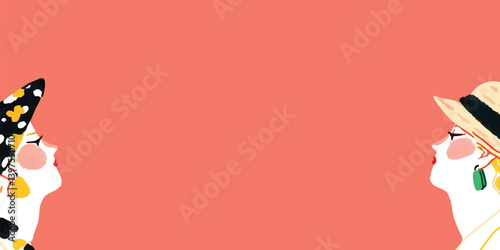 Two stylish woman's profile faces in an artful illustration set against a vibrant coral backdrop, evoking elegance and poise.