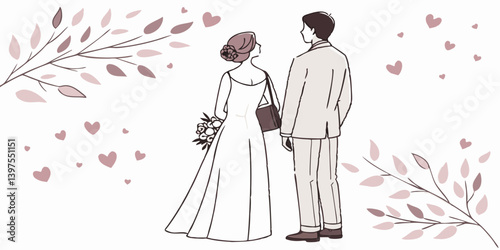 Watercolor hand drawn illustration. Wedding romantic graphics. Bride and groom in white background. vector illustration.
