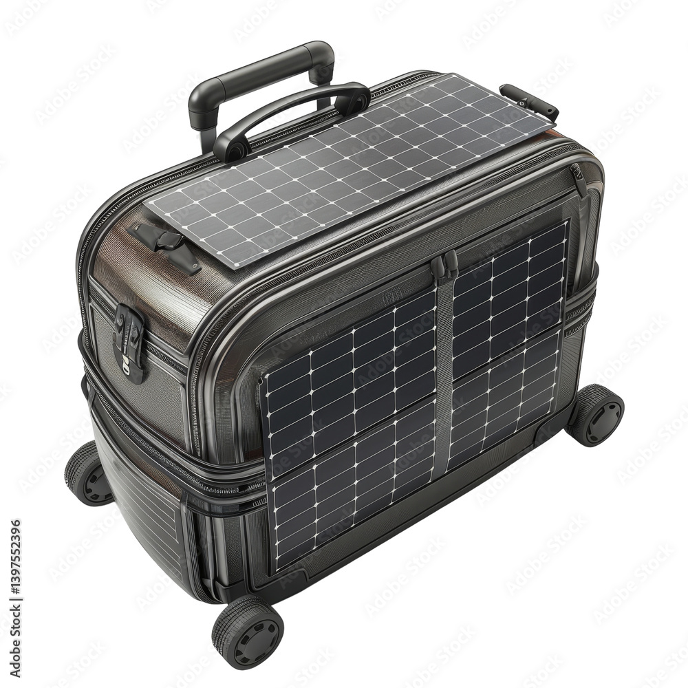 Fototapeta premium Solar-Powered Travel Companion: Trolley Bag Isolated On Transparent Background